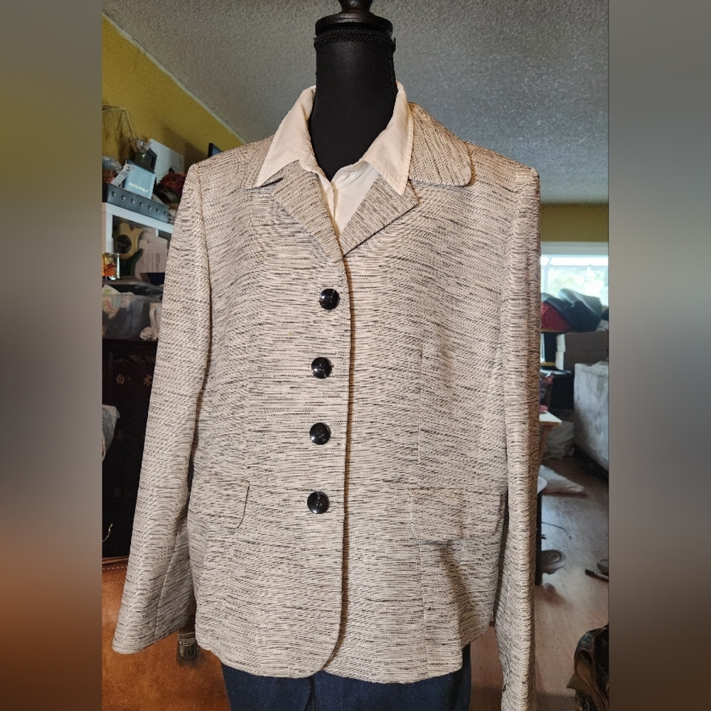 Chic Lesuit Silver, Black, Gray Striped Blazer, 18 - image 3